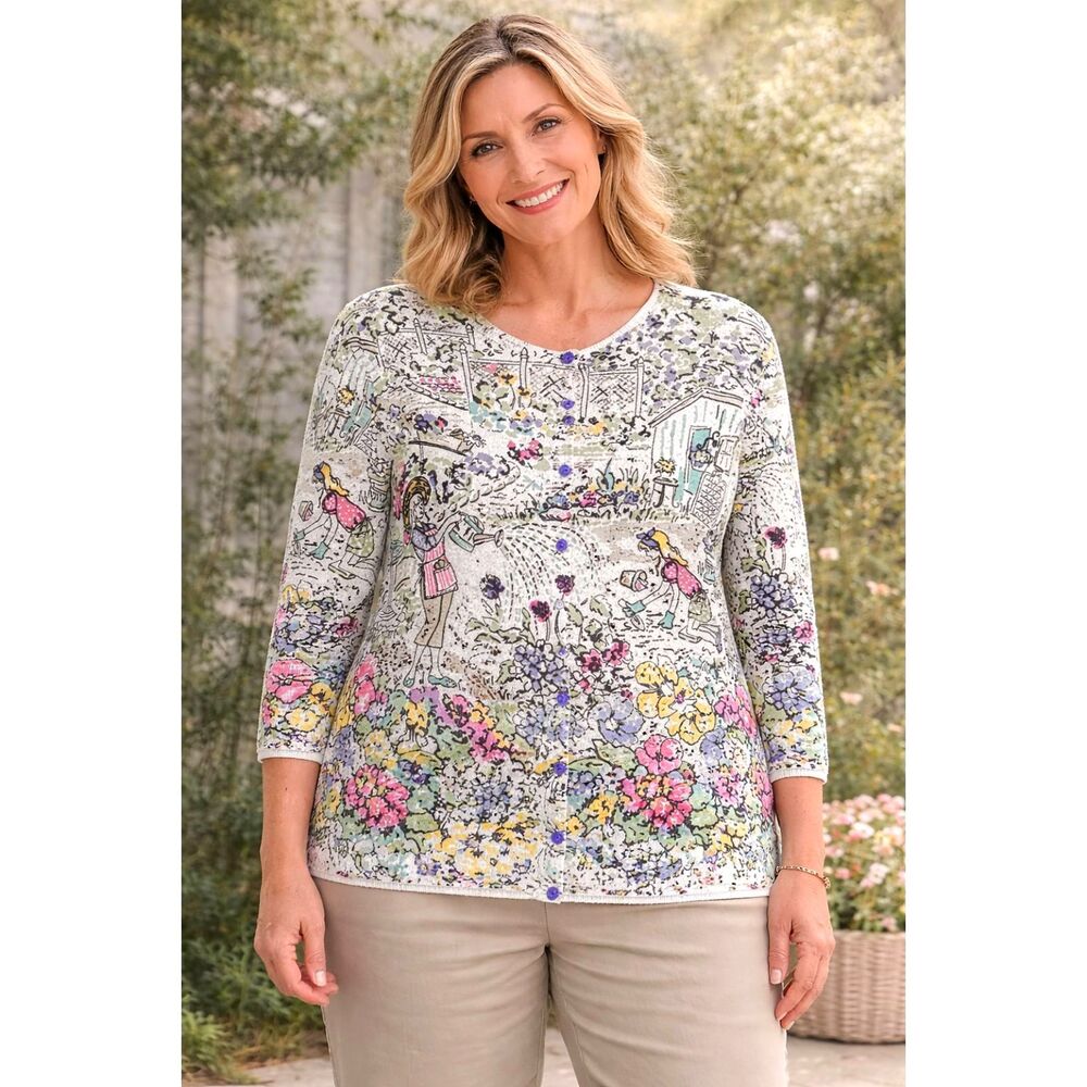 Christopher & Banks Sz.1X Garden Floral Print Cottagecore/Grannycore Cardigan #6